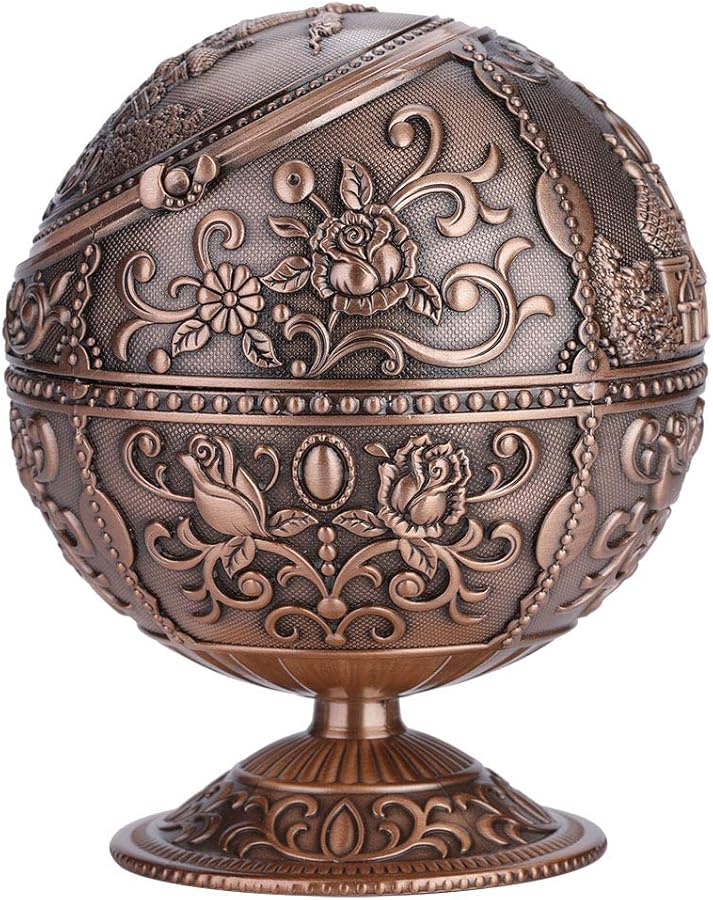 منفضة سجائر نحاسية عتيقة معدنية بنقش مطبوع، زخرفة أنيقة للمنزل والفنادق، هدية - Image 3